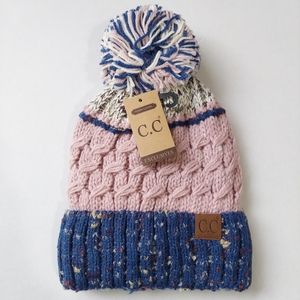 C.C Womens Beanie Hat Pink Cable Knit Hat Winter Lined Warm Pom Acrylic